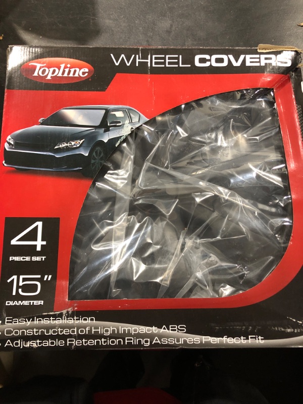 Photo 1 of Topline Products C80135-15S Silver 15" ABS Wheel Cover | Universal Hubcap | High Impact Strength | Heat-Resistant | Pack of 4 C80135-15S (Black )