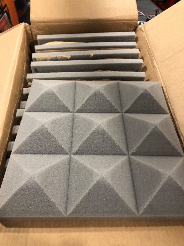 Photo 3 of 24 Pack Acoustic Foam Panels, Self-adhesive Sound Proof Foam Panels 2" x 12" x 12", Soundproof Insulation for Wall, Sound Absorbing Foam for Music Studio Bedroom Home, Decreasing Noise 24Pack-Grey