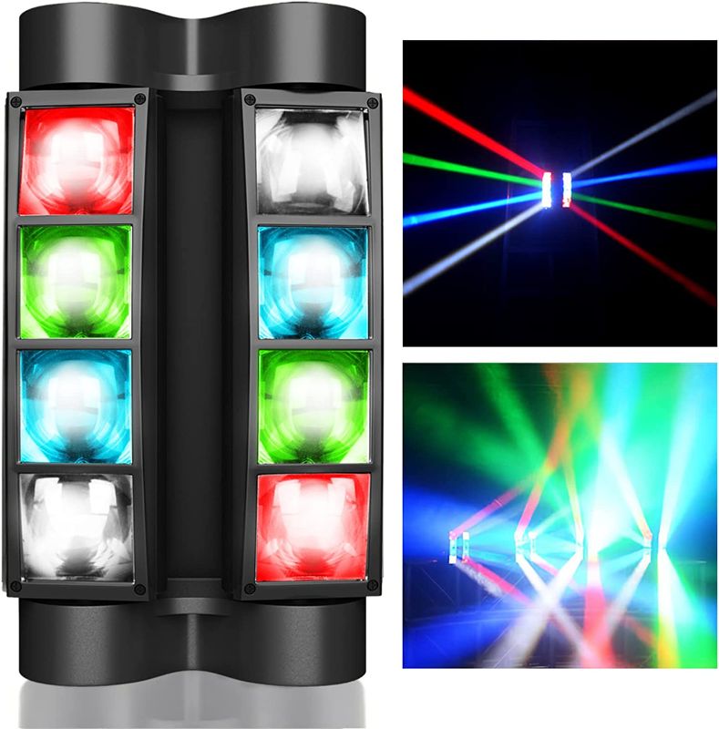 Photo 1 of BETOPPER Spider Moving Head DJ Light, 8x10W LEDs Beam Stage Lights RGBW, Sound Activated/DMX-512 Control for Party, Church, Event, Concert Club Event Lighting (1 Pack)
