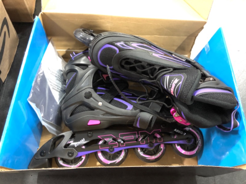 Photo 2 of 2PM SPORTS Vinal Girls Adjustable Flashing Inline Skates, All Wheels Light Up, Fun Illuminating Skates for Kids and Men- Azure Small (1Y-4Y US) Violet & Magenta X-Large - Adult (8W-12W/7M-11M)