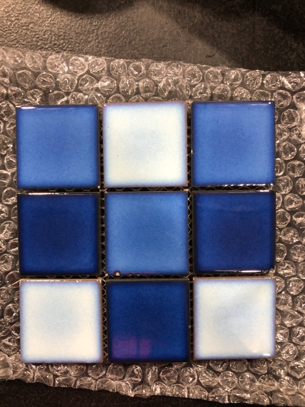 Photo 2 of Blue Crystal Glaze Ceramic Mosaic Floor Tiles Bathroom Tiles Swimming Pool Mosaic Porcelain Baths Fish Ponds Mediterranean Style Non-Slip Mosaic (0.492ftx0.492ft, TCJ4812 Sample)