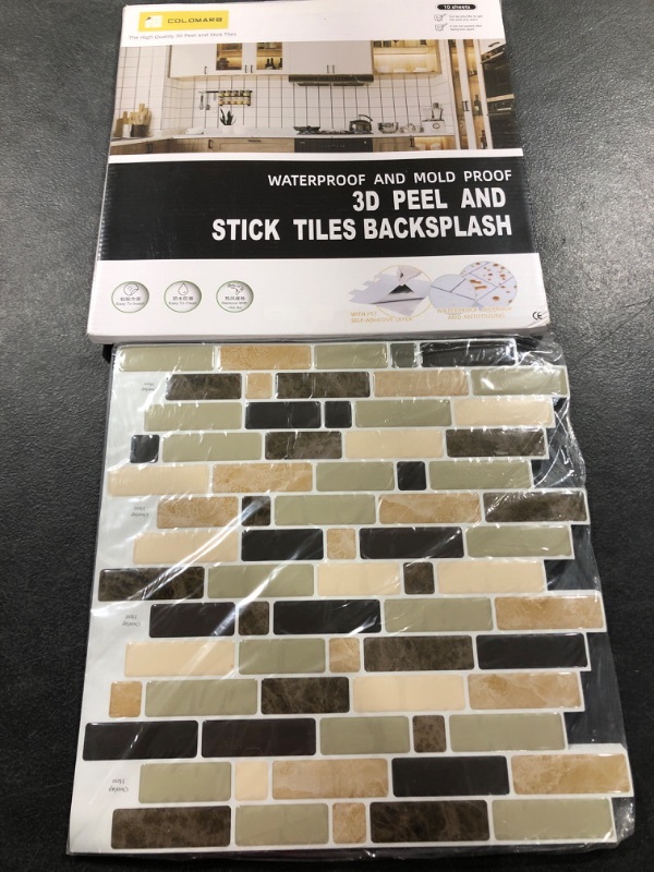 Photo 2 of COLOMARB 10-Sheet Peel and Stick Tile Backsplash, 12"x12" Premium Backsplash Tile for Kitchen Peel and Stick, Stick on Tile (Marble Design), Brown Yellow Black