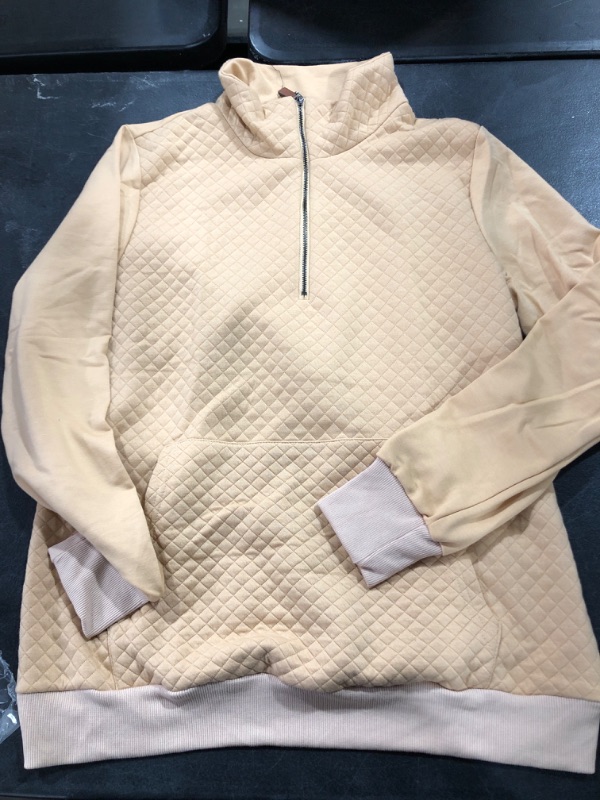 Photo 1 of BTFBM Women Fashion Quilted Pattern Lightweight Zipper Long Sleeve Plain Casual Ladies Sweatshirts Pullovers Shirts Tops Apricot Medium