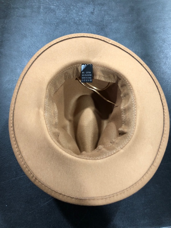 Photo 3 of Lisianthus Women Classic Felt Fedora Wide Brim Hat with Belt Buckle Q Black Belt-khaki