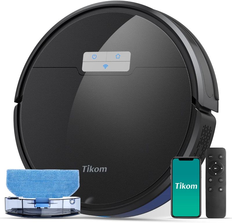 Photo 1 of Tikom G8000 Pro Robot Vacuum and Mop Combo, 4500Pa Suction, 150Mins Max, Robotic Vacuum Cleaner with Self-Charging, Quiet, APP&Voice Control, Ideal for Carpet, Hard Floor, Black
