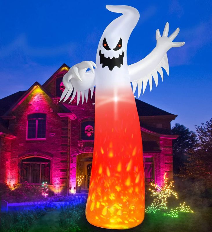 Photo 1 of 12 FT Giant Halloween Inflatable Ghost Outdoor Yard Decorations, Large Blow up Ghost with LED Spinning Flame Lights & Blink Red Eyes, Holiday Clearance for Garden Lawn Patio Festival Party
