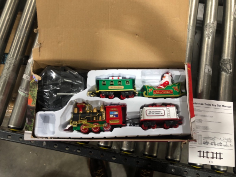 Photo 2 of Christmas Train Set for Kids, Electric Train Toys for Kids, Around The Christmas Tree Train Toys w/ Smoke, Realistic Lights & Sounds, Steam Locomotive Engine, Track, Classic Train Gifts Boys Girls 3pcs Train Carriages