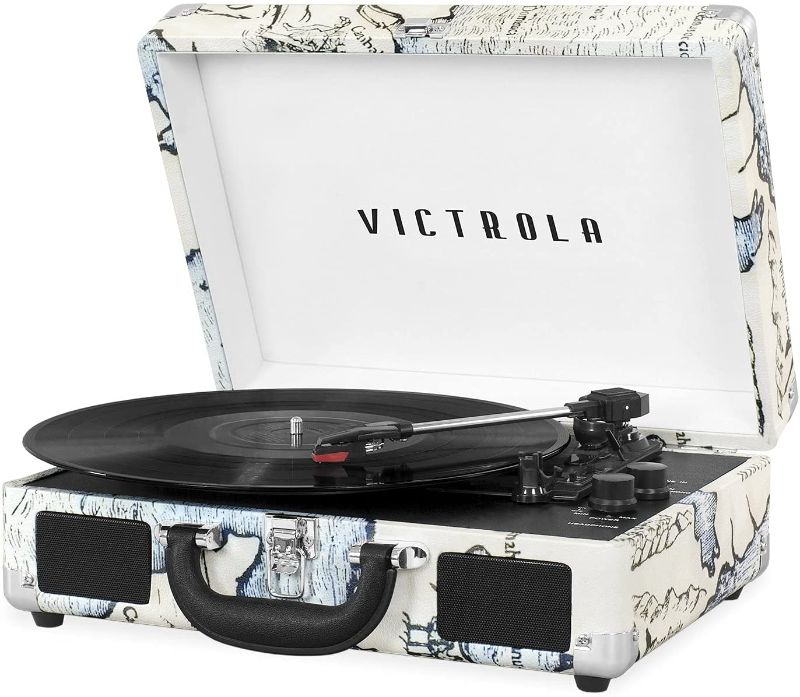 Photo 1 of Victrola Vintage 3-Speed Bluetooth Portable Suitcase Record Player with Built-in Speakers | Upgraded Turntable Audio Sound| Includes Extra Stylus | Retro Map (VSC-550BT-P4)
