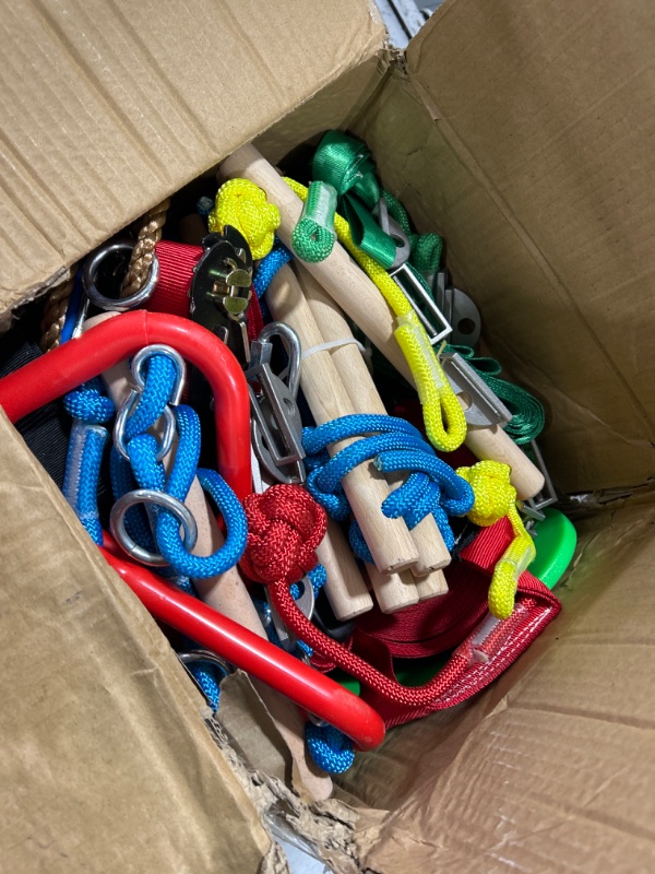 Photo 1 of 50FT Ninja Warrior Obstacle Course for Kids - Double Slacklines with 10 Most Complete Accessories for Kids, Swing, Trapeze Swing, Rope Ladder, Obstacle Net, 1.2M Arm Trainer
