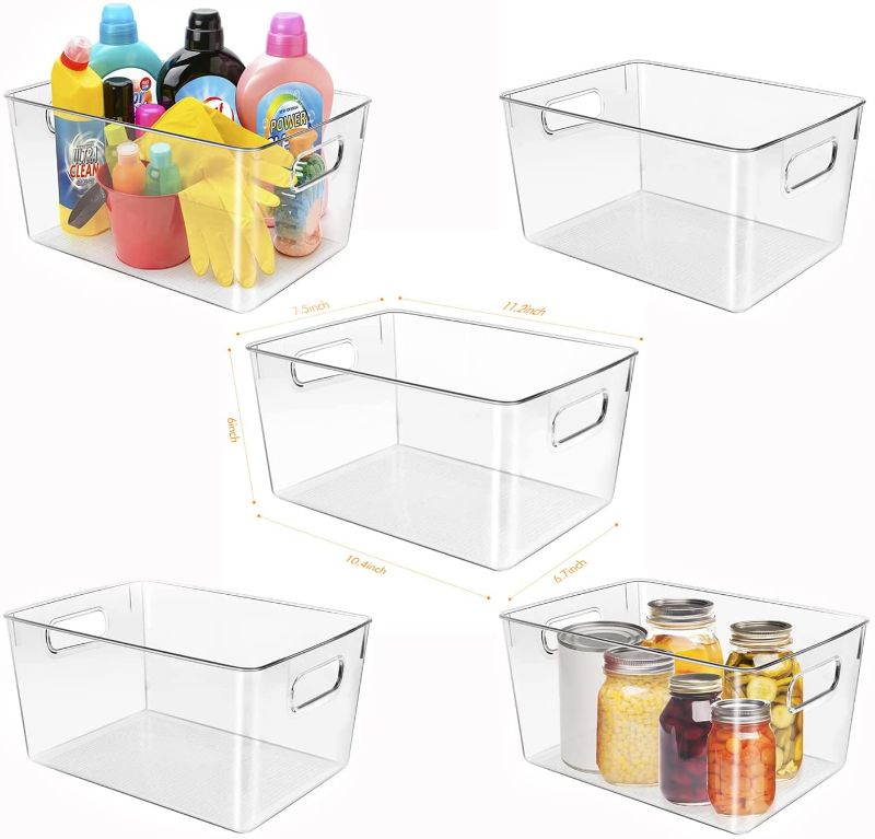 Photo 1 of 5 PACK Clear Plastic Storage Bins –Pantry Organization and Storage Bins-Cabinet Organizers-Fridge Organizer-Household Food Storage Baskets for Countertops, Refrigerator, Bedrooms, Bathrooms
