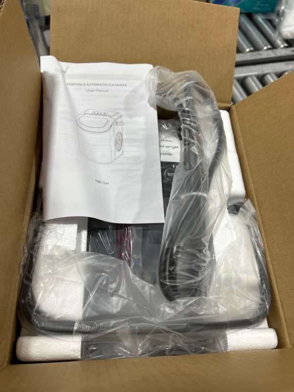 Photo 1 of Electactic Ice Maker Countertop, Efficient Easy Carry Ice Machine, Self-Cleaning Ice Maker with Ice Scoop & Basket, 9pcs/ 8mins 26.6Lbs Per Day for Home/Office/Kitchen, Black, Z5812H-BLACK
