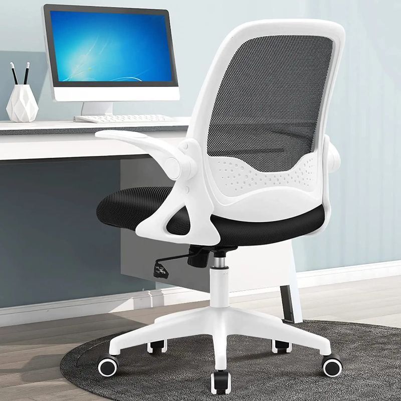 Photo 1 of FelixKing Office Chair, Ergonomic Mesh Desk Chair with Adjustable Height, Swivel Computer Rolling Task Chair with Lumbar Support and Flip-up Arms, Conference Room White
