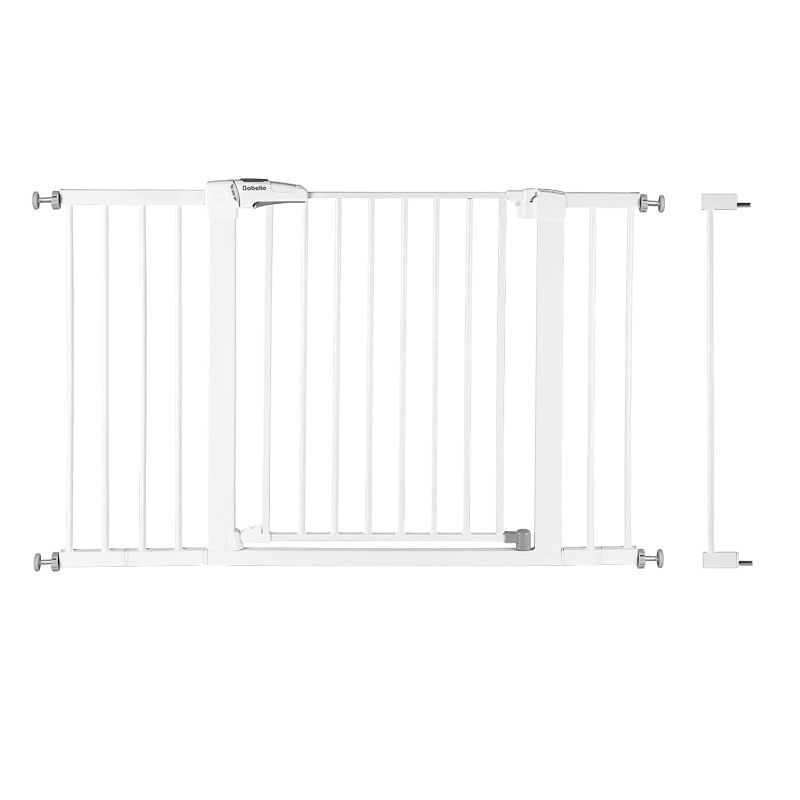 Photo 2 of BABELIO 29-51 Inch Extra Wide Baby Gate Dog Gate, Metal Pet Gate for Stairs & Doorways, Pressure Mounted Walk Thru Child Gate with Door, NO Need Tools NO Drilling, with Wall Cups, White
