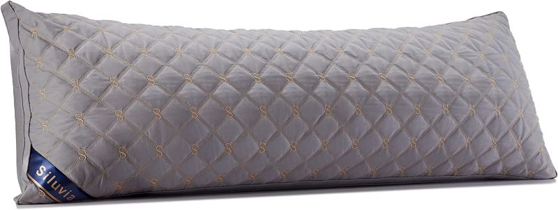 Photo 1 of Siluvia Body Pillow for Adults-Premium Adjustable Loft Quilted Body Pillows - Hypoallergenic Fluffy Pillow - Quality Plush Pillow - Down Alternative Pillow (Gray-LightGray, 21”x54“)

