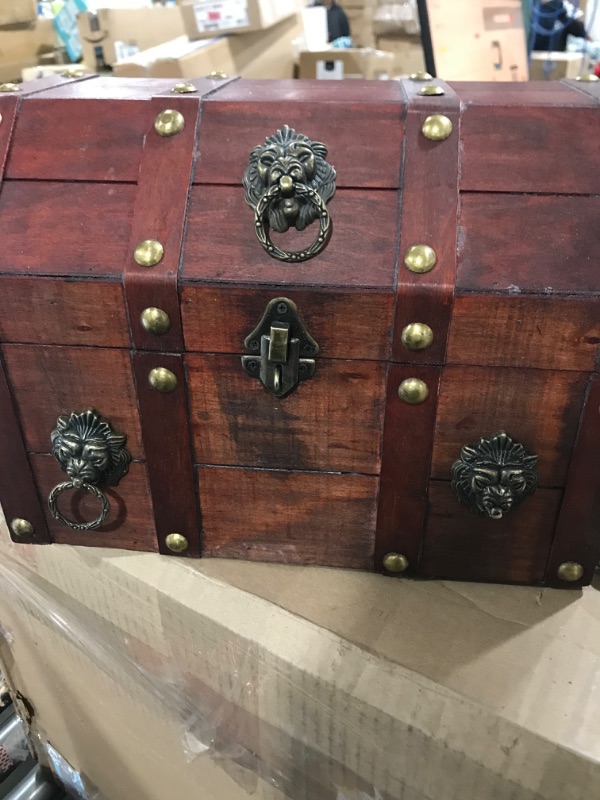 Photo 2 of Antique Wooden Pirate Chest with Lion Rings