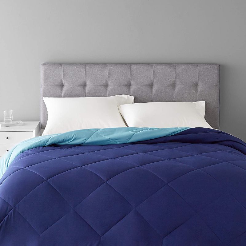 Photo 1 of Amazon Basics Reversible, Lightweight Microfiber Comforter Blanket - Full/Queen, Navy / Sky Blue