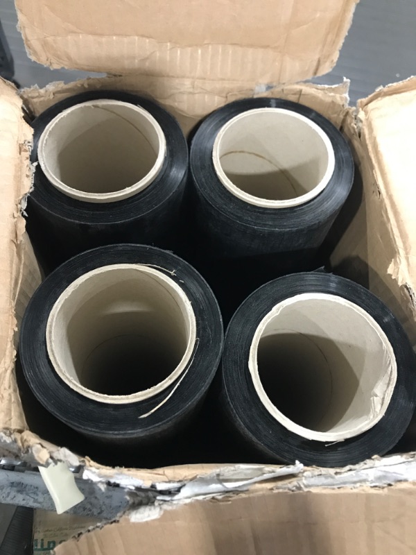 Photo 3 of 4 Pack Black Stretch Wrap Industrial Strength with Plastic Handle 18" x 1000 Feet 80 Gauge, Plastic Pallet