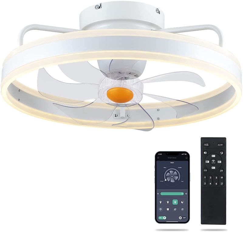 Photo 1 of 
Asyko Modern Ceiling Fans with Lights - Low Profile 360° Oscillating Ceiling Fans with Dimmable LED Lights, Flush Mount Bladeless Ceiling Fan, Remote/App...