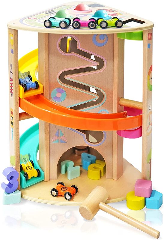 Photo 1 of 
Toddler Toys Wooden Race Track Car Ramp Toys Vehicle Set with 6 Mini Cars & 5 Ramps Educational Cars Toys for 3+ Years Old Ramp Racer
