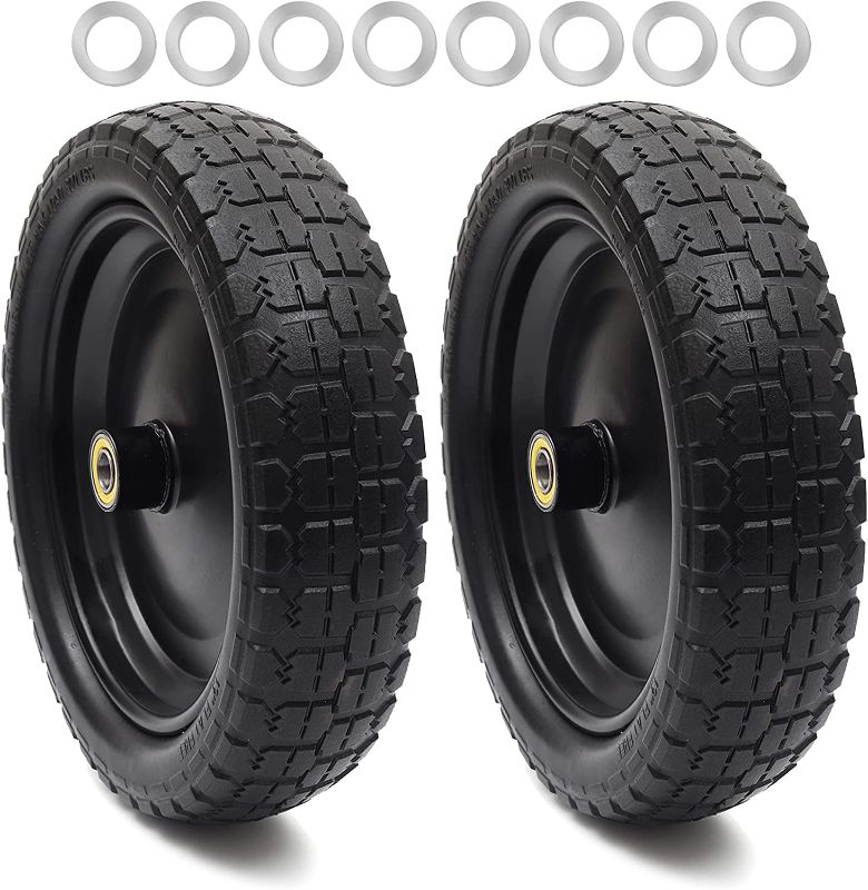 Photo 1 of (2-Pack) 13‘’ Tire for Gorilla Cart - Solid Polyurethane Flat-Free Tire and Wheel Assemblies - 3.15” Wide Tires with 5/8 Inch Axle Borehole and 2.1” Hub
