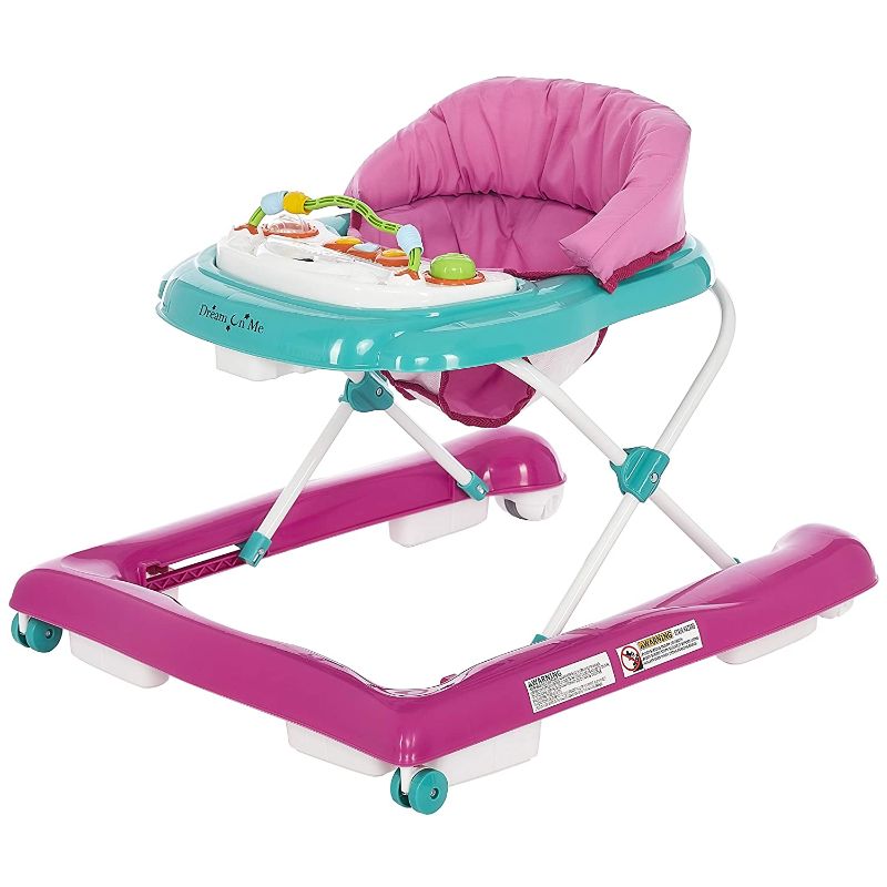 Photo 1 of Dream On Me 2-in-1 Ava Baby Walker, Easy Convertible Baby Walker, Walk Behind, Height Adjustable Seat, Added Back Support, Detachable-Toy Slate, Teal Pink