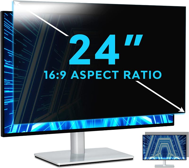 Photo 1 of PYS 24 Inch Privacy Screen for 16:9 Widescreen Computer Monitor - Easy Removable Screen Filter Shield - Anti Glare & Blue Light - Anti Scratch Protector...