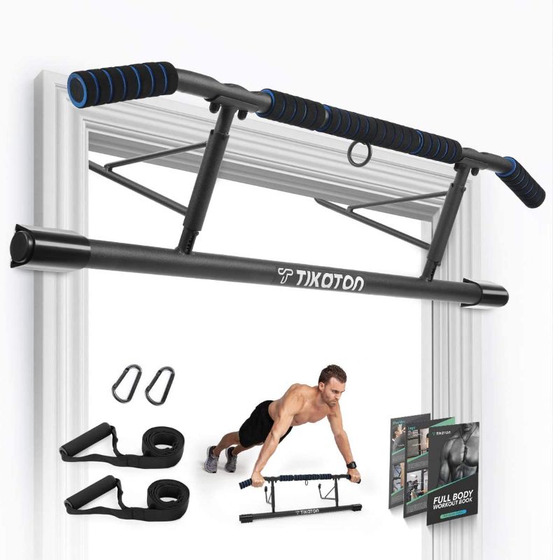 Photo 1 of 
Tikaton Pull Up Bar for Doorway - Angled Grip Home Gym Exercise Equipment - Pull up bar with Shortened Upper Bar and Bonus Suspension Straps (Fits Almost...