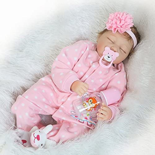 Photo 1 of  19 inch Beautiful Reborn Baby Dolls Silicone Cloth Body Newborn Realistic Toddlers Sleeping Baby Doll Toy Eyes Close Pink Outfit for Children Gifts (19 inch, Pink Outfit)
