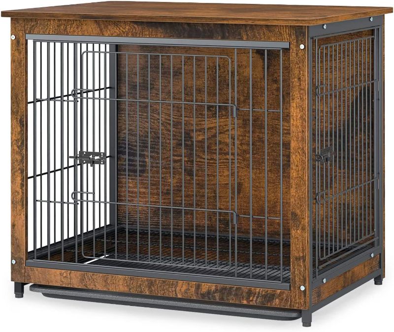 Photo 1 of 
BingoPaw Wooden Dog Crate Indoor:  Dog Metal Wire Cage Playpen with Detachable Wood Topper - Double Door Dog House Pen Anti Anxiety Cute Dog Cabinet...