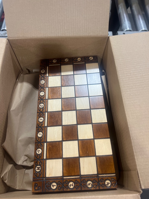 Photo 2 of Handmade European Wooden Chess Set with 16 Inch Board and Hand Carved Chess Pieces