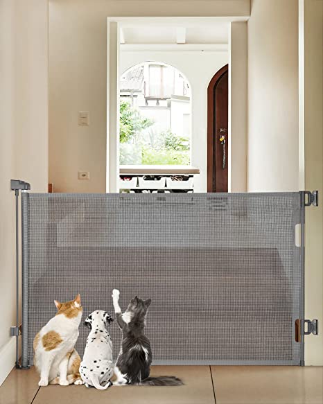 Photo 1 of Cumbor Retractable Baby Gates for Stairs, Mesh Pet Gate 33" Tall, Extends to 55" Wide, Extra Wide Dog Gate for the House, Long Child Safety Gates for Doorways, Hallways, Cat Gate Indoor/Outdoor(White)