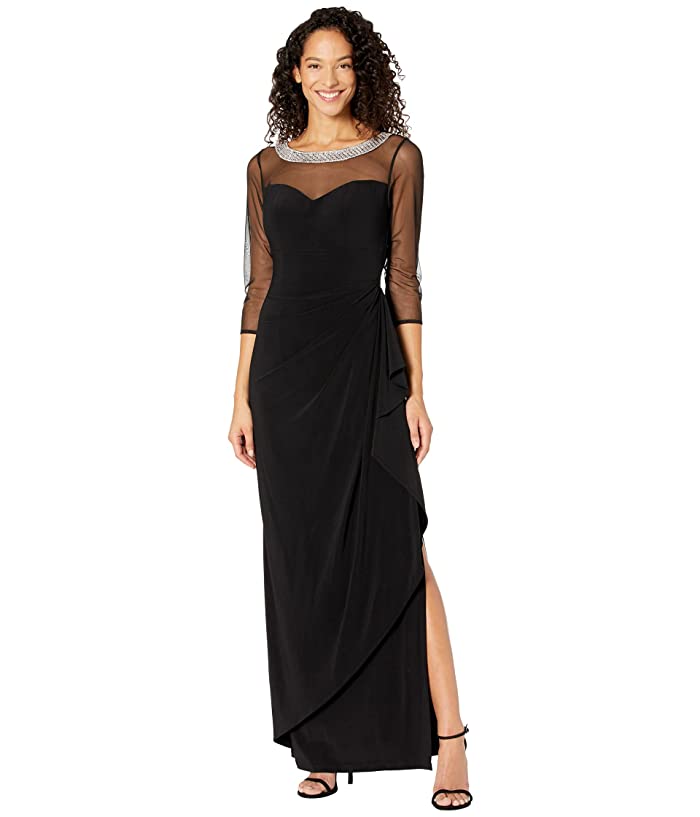 Photo 1 of Alex Evenings Illusion Embellished Detail Jersey Gown in Black at Nordstrom, Size 12