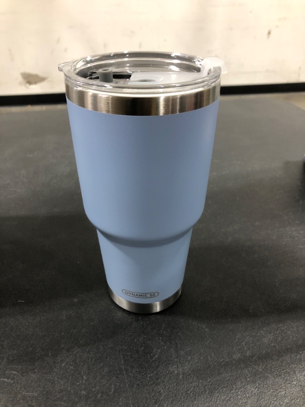 Photo 2 of 30oz Blue Tumbler Stainless Steel Double Wall Vacuum Insulated Mug with Straw and Lid, Cleaning Brush for Cold and Hot Beverages
