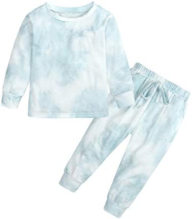 Photo 1 of 2Pcs Kids Girls Tie Dye Sweatsuit Child Cotton Long Sleeve Outfits Set Sport Tracksuit Tops + Sweatpants
