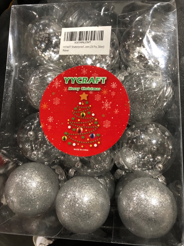 Photo 2 of YYCRAFT Shatterproof Clear Plastic Christmas Ball Ornaments 6CM Xmas Balls Baubles Set with Stuffed Delicate Decorations (24 Pcs, Silver) 6CM Clear Ball Silver