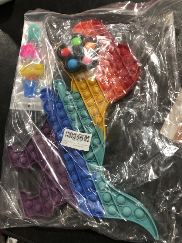 Photo 1 of 4 Pack Big Size Pop Fidget Toy Set, Rainbow Large Dinosaur Pop Toy, Jumbo Pop Bubble Wristband Fidget Sensory Toy, Silicone Rainbow Stress Reliever Hand Finger Game Toy for Adults and Kids