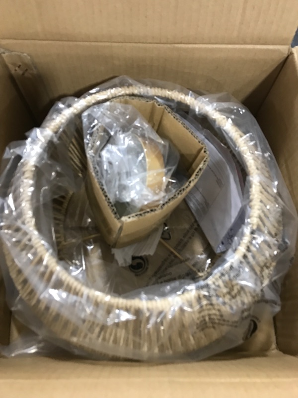 Photo 1 of VILUXY Woven Rattan Light Fixtures Ceiling Mount, Hand-Worked Cage Shade Natural Mini Chandelier Antique Brass Brush Paint Finish for Bedroom, Corridor, Hallway, Entryway, Study Room