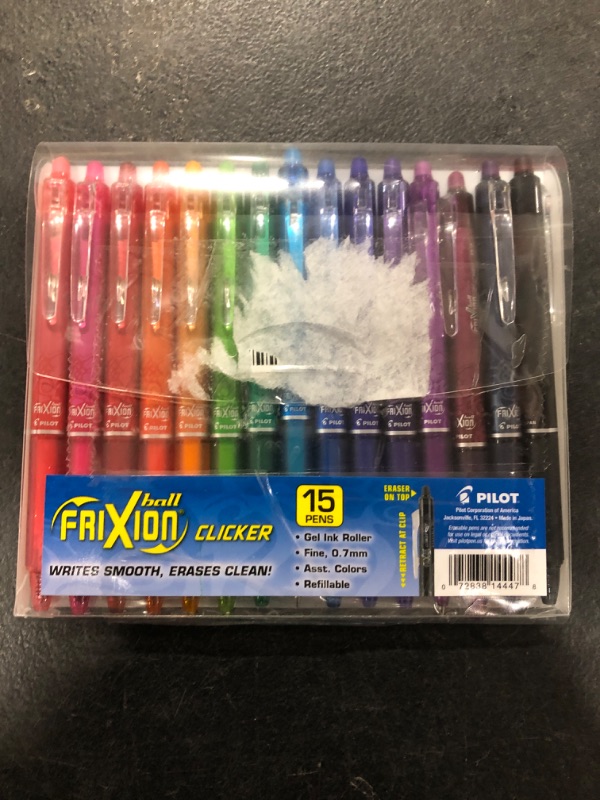 Photo 2 of PILOT Pen 14447 FriXion Clicker Erasable, Refillable & Retractable Gel Ink Pens, Fine Point, Assorted Color Inks, 15-Pack Pouch 15 Count (Pack of 1)