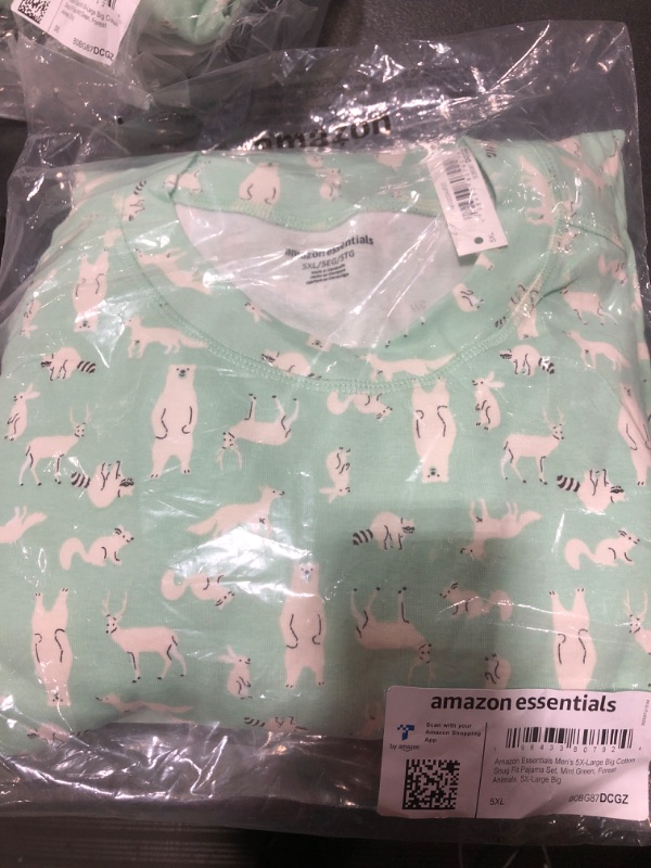 Photo 1 of Amazon Essentials  Men's 5XL  Big Cotton snug fit pajama Set, Mint Green, Forest Animals 