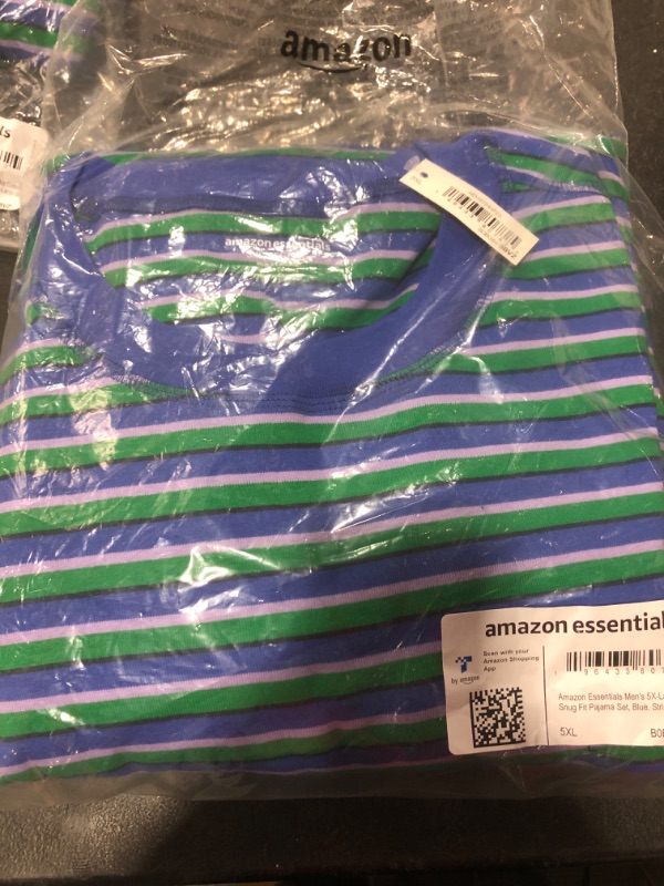 Photo 1 of Amazon Essentials Men's 5XL Big Cotton Snug Fit Pajama Set, Stripe 5XL