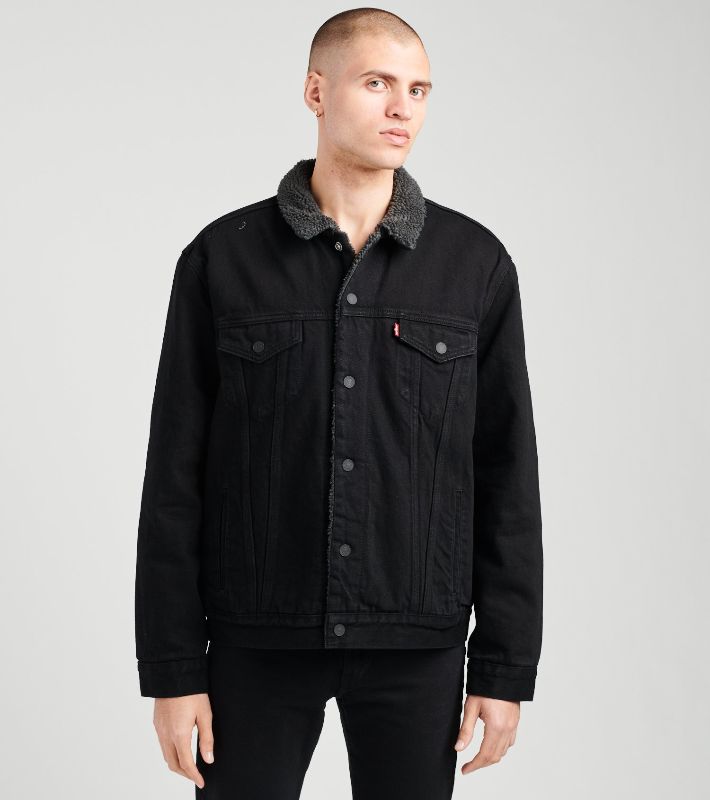 Photo 1 of  Levi's Men's Sherpa Denim Trucker Jacket, BLACK, SIZE S