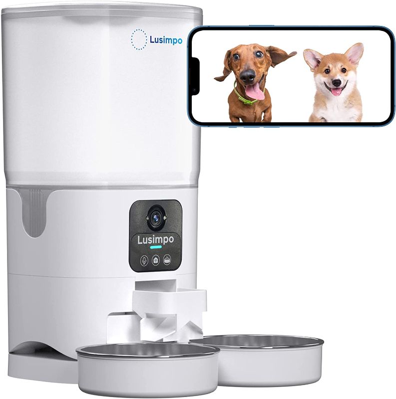 Photo 1 of LUSIMPO Automatic Double Pet Feeder with 1080P Camera for 2 Dogs/Cats, Double Bowls, 7L