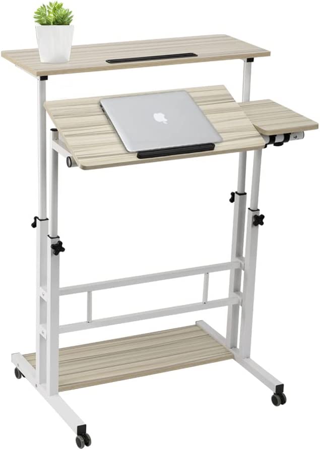 Photo 1 of Hadulcet Mobile Standing Desk, Rolling Table Adjustable Computer Desk, Stand Up Laptop Desk Mobile Workstation for Home Office Classroom with Wheels, 31.49...