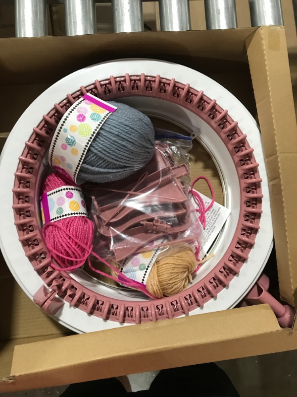 Photo 2 of 48 Needles Knitting Machines with Row Counter, Smart Weaving Loom Knitting Round Loom for Adults/Kids, Knitting Board Rotating Double Knit Loom Machine Kits Pink White 48 Needles