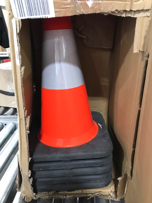 Photo 2 of (5 Cones) BESEA 18" inch Orange PVC Safety Traffic Cone Black Base Construction Road Parking Cones with 6" Reflective Collars 02_18"(5 Cones)