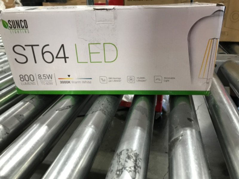Photo 1 of Sunco Lighting 10 Pack Vintage LED Edison Bulbs 60W Equivalent 8.5W 800LM Dimmable ST64 Filament 3000K Warm White E26 Medium Base Light Bulbs High Brightness Clear Glass Waterproof UL Energy Star 3000k Warm White 10 Count (Pack of 1)