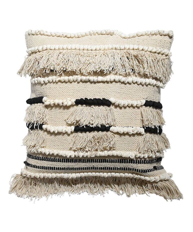 Photo 1 of YoTreasure Decorative Cotton Poly Filled Woven Tufted Throw Pillow with Tassel 20" x 20" Ycu10