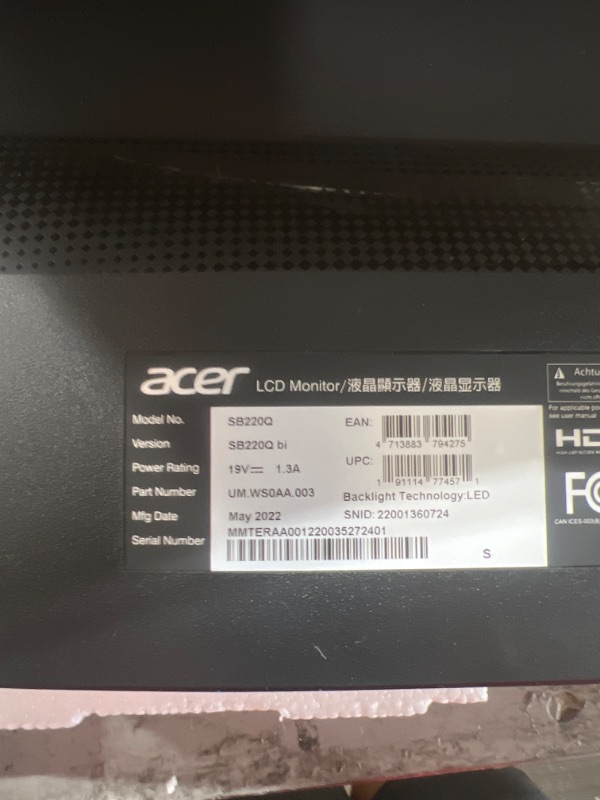 Photo 3 of Acer 21.5 Inch Full HD (1920 x 1080) IPS Ultra-Thin Zero Frame Computer Monitor (HDMI & VGA Port), SB220Q bi