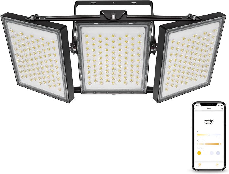 Photo 1 of 450W Smart LED Security Floodlights, Super Bright Outdoor Lights 40500LM, Tunable White 3000K-6000K, 330° Lighting Angle, APP Group Control, Timing, IP66 Waterproof for Street Parking Lot Sport Court 