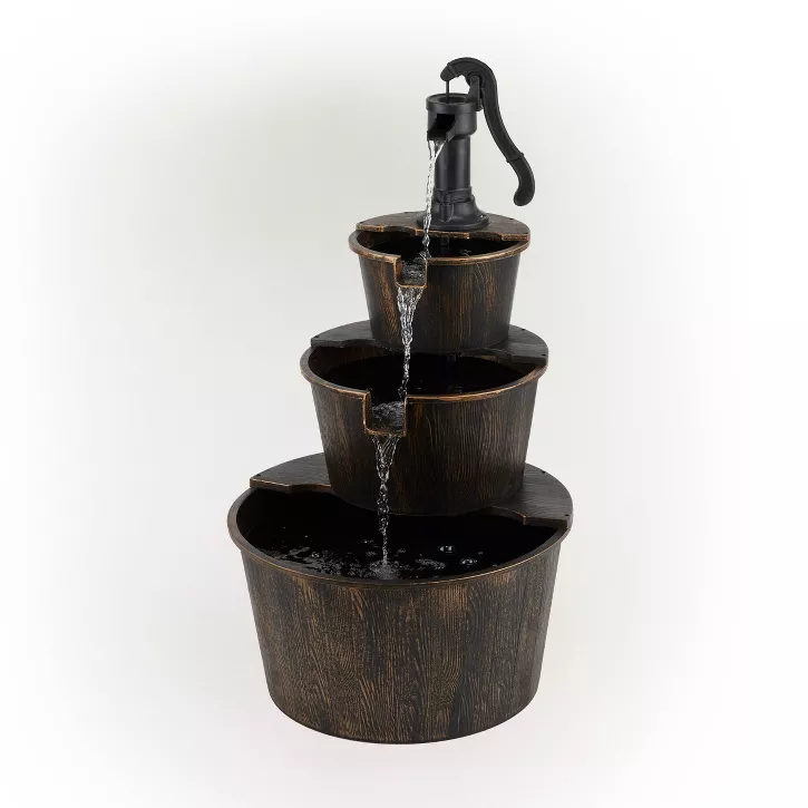 Photo 1 of 40" Three Tier Pump and Barrels Fountain Brown - Alpine Corporation

